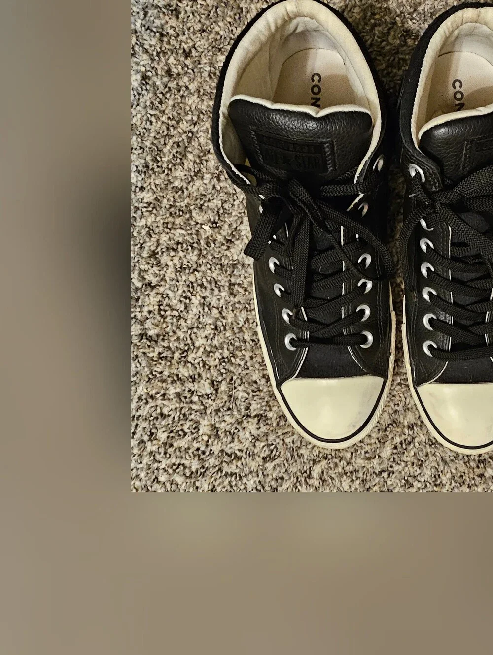 Converse Leather High Top All Star Sneakers in Black with Cream Midsole
